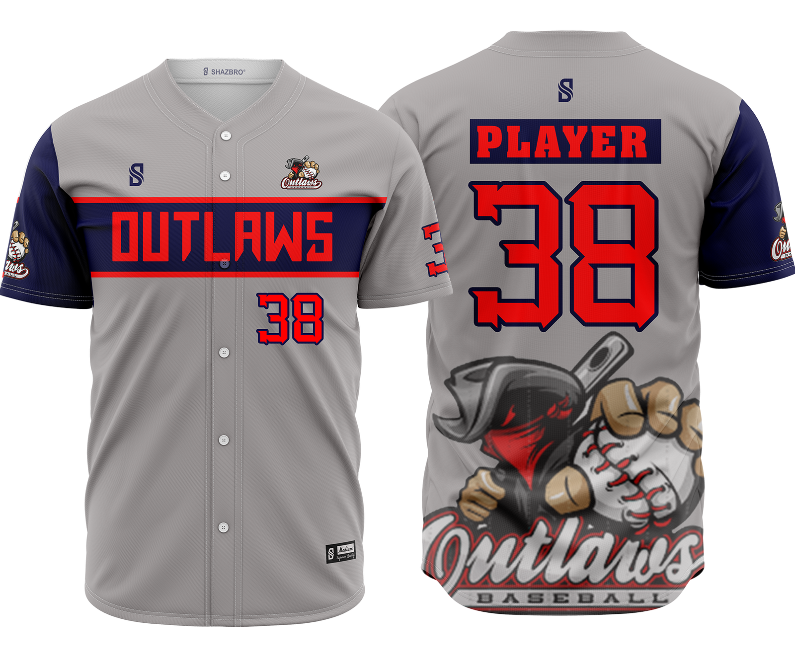 Baseball Uniform – Grey, Navy & Red (BB-04) – custom teamwear by Shazbro