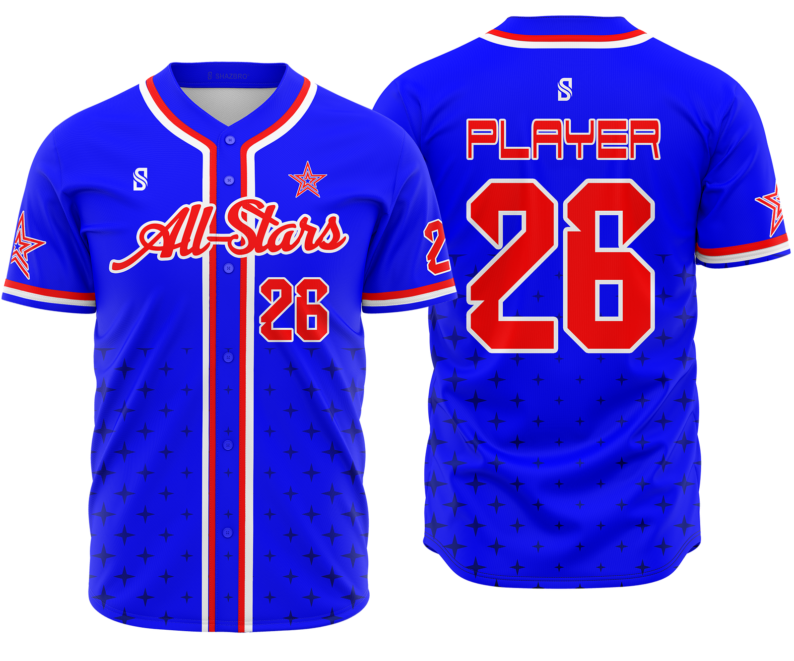 Baseball Uniform – Royal Blue & Red (BB-07) – custom teamwear by Shazbro