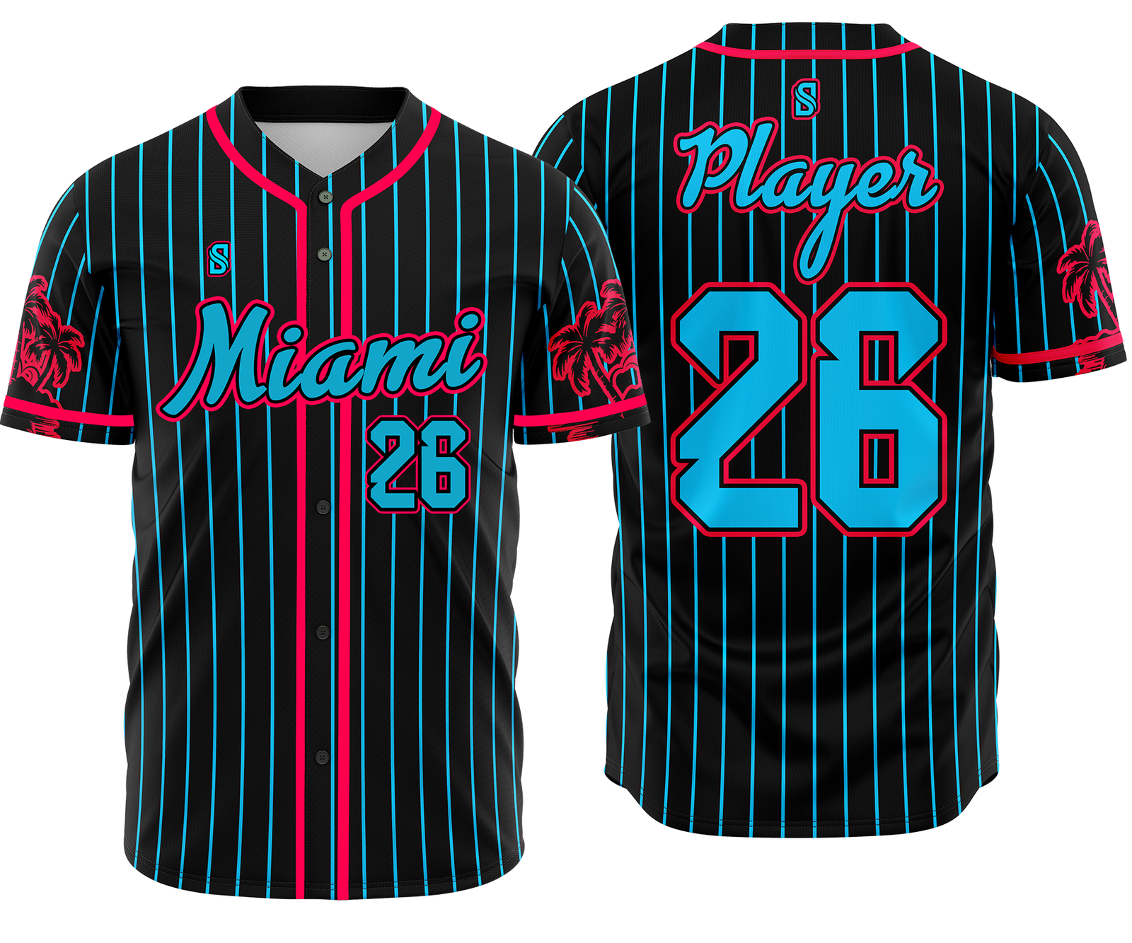 Baseball Uniform – Black & Teal Pinstripe (BB-06) – custom teamwear by Shazbro