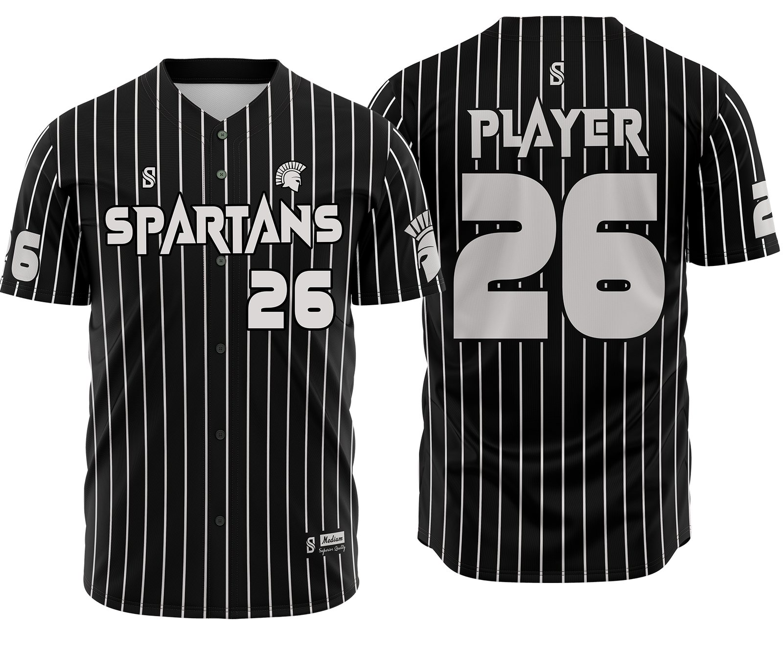 Baseball Uniform – Black & White Pinstripe (BB-02) – custom teamwear by Shazbro