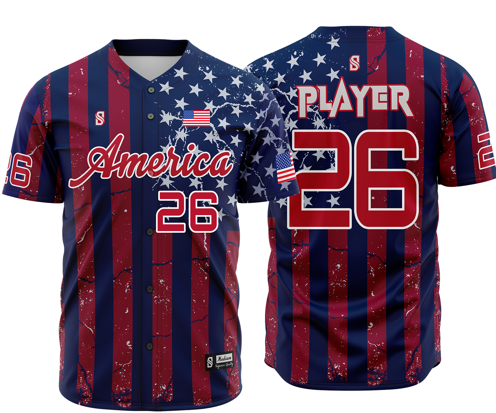Sublimated Baseball Jersey – Stars & Stripes (SB-04) – custom teamwear by Shazbro