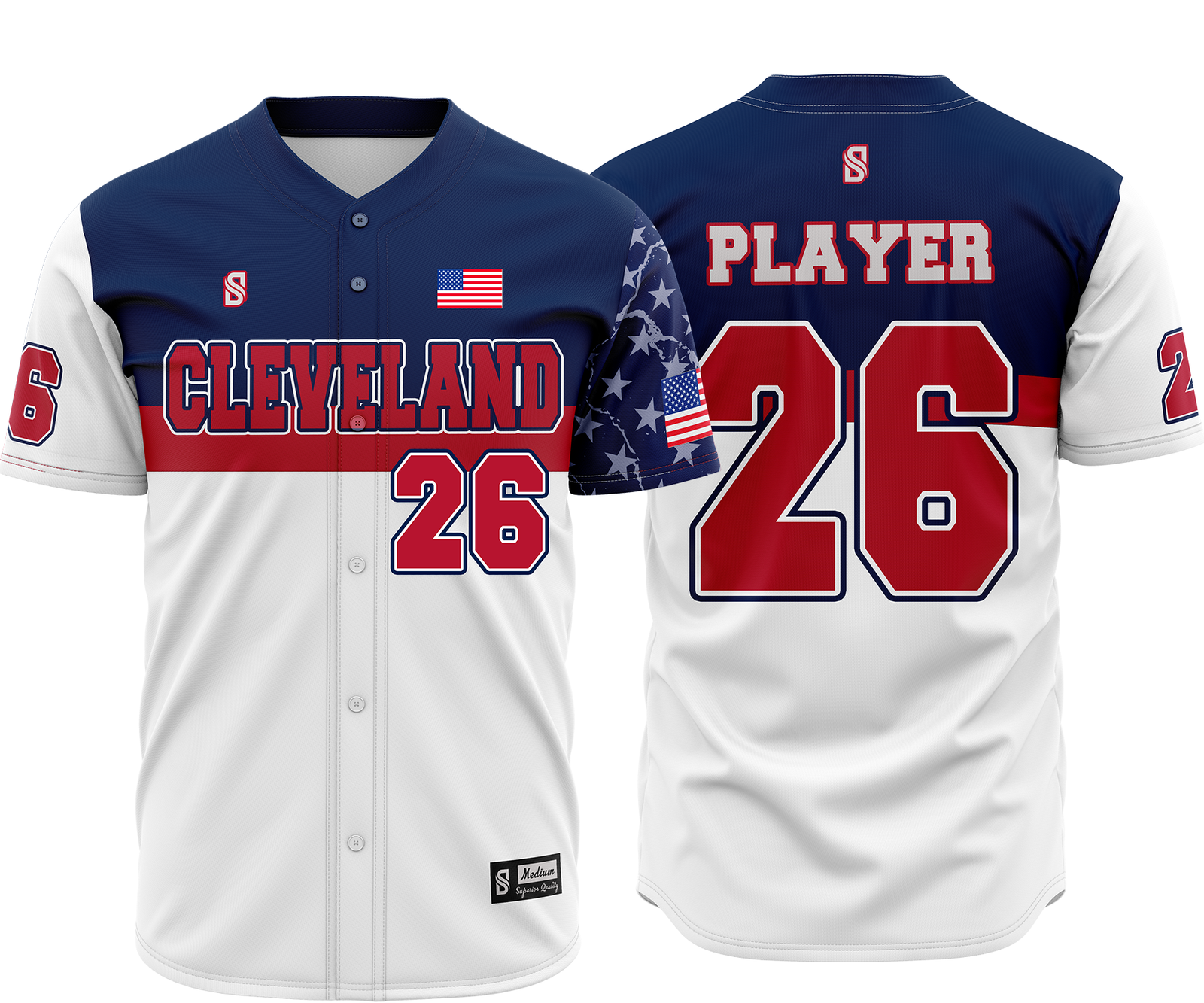 Baseball Uniform – White, Navy & Red (BB-01) – custom teamwear by Shazbro