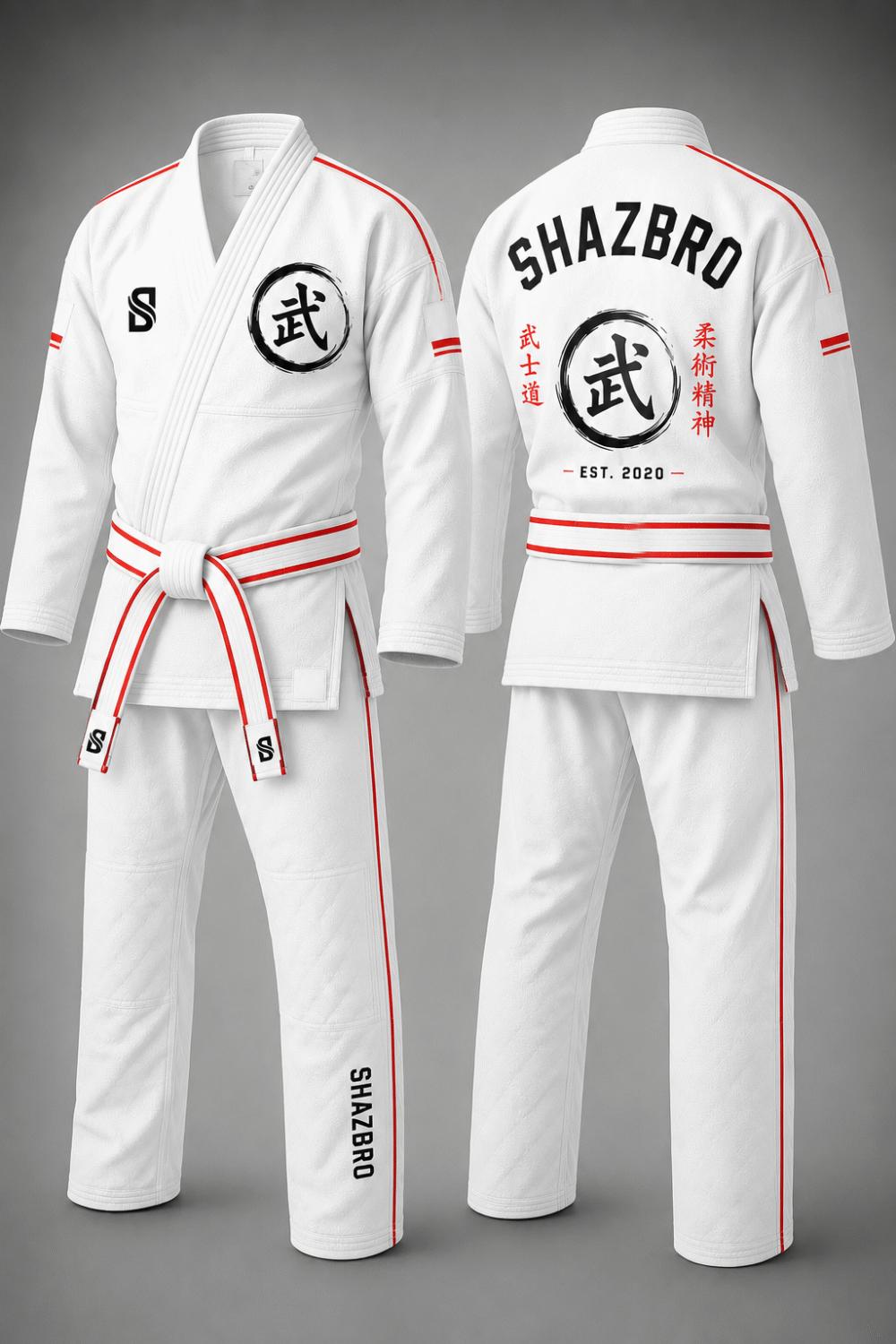 Custom Brazilian Jiu-Jitsu Gi 02 – White – custom teamwear by Shazbro