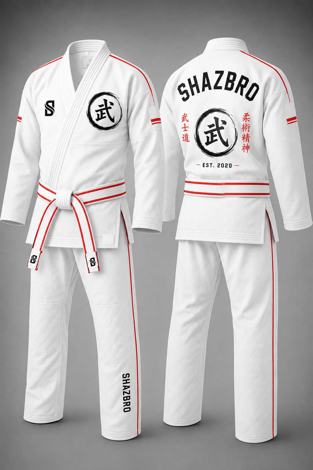 Custom Brazilian Jiu-Jitsu Gi 02 – White – custom teamwear by Shazbro