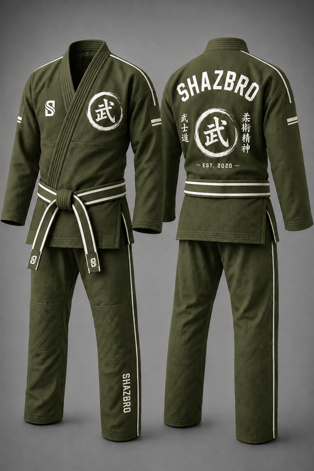 Custom Brazilian Jiu-Jitsu Gi 04 – Olive Green – custom teamwear by Shazbro