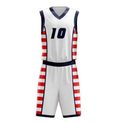 Basketball Uniform – White & Red Stripe (BK-07) – custom teamwear by Shazbro