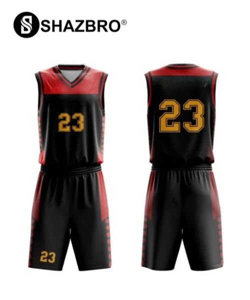 Basketball Uniform – Black & Red (BK-08) – custom teamwear by Shazbro