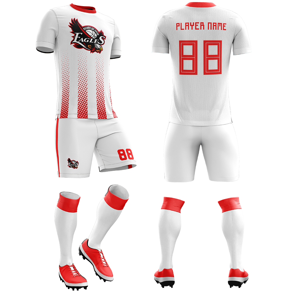 Soccer Uniform – White & Red (SC-07) – custom teamwear by Shazbro