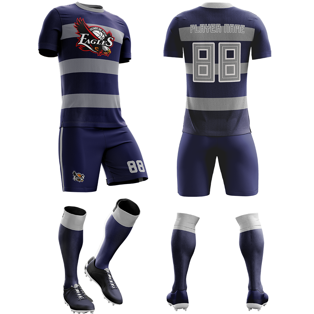 Soccer Uniform – Navy & Grey Hoops (SC-04) – custom teamwear by Shazbro