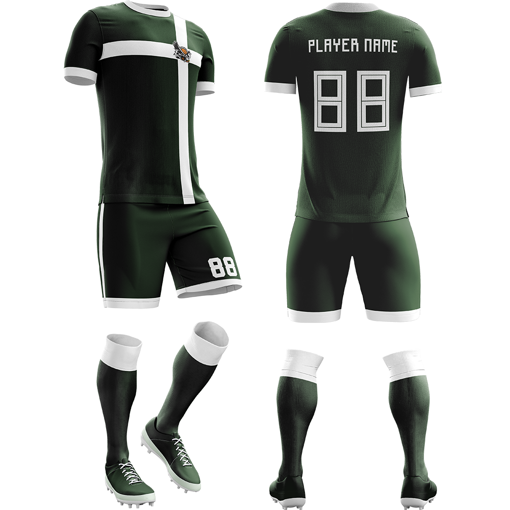 Soccer Uniform – Dark Green & White (SC-03) – custom teamwear by Shazbro